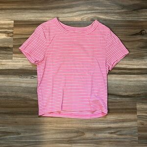 American Eagle pink striped cropped baby tee in size large